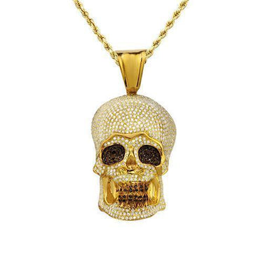 Diamond Skull Pendant with Black Diamonds in 10k Yellow Gold 7.15 Ctw